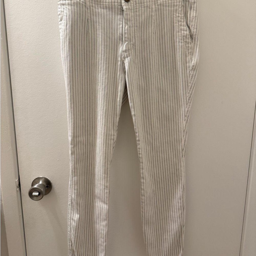 Anthropologie Striped Pants in Cream with Black Pinstripes
